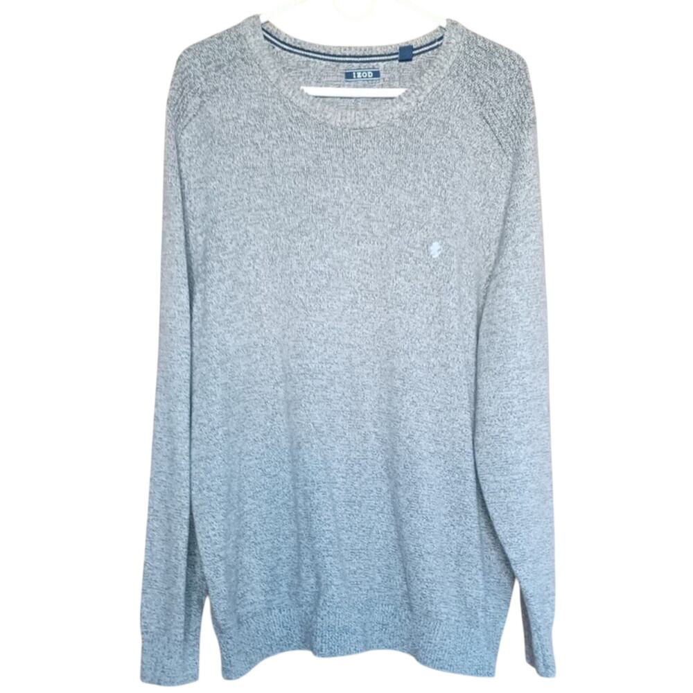 IZOD Sweater Men's Large Light Gray Heather Fieldhouse Grandpa Sweater Cozy Warm